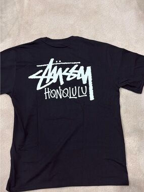 Stussy Honolulu Black with White Logo Tee Large